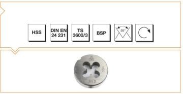 Makine Takım Whitworth Boru Vidalı Pafta Lokması Hss Dın En 24 231 G 1/2 İnç X 14 G/İnç