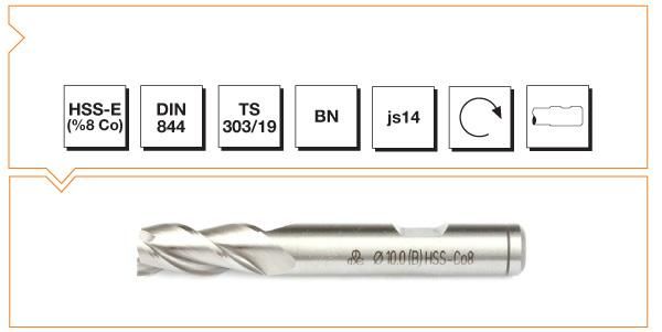 Makine Takım Silindirik Saplı Parmak Freze Kısa Hss-E Dın 844 Bn 9,0X69 Mm