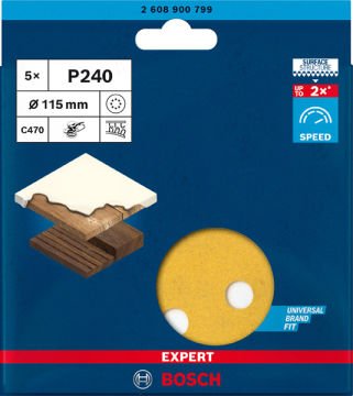 Bosch Zımpara Kağıdı Expert C470 115M 240 Kum 8 Delikli 5 Li Paket - 2608900799