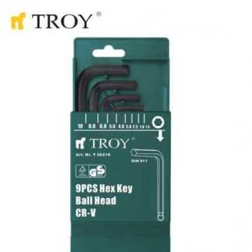 Troy 26210 Allen Anahtar Seti (Bilya Başlı, 9 Parça)
