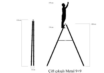 MHT Sky Line Çift Taraflı Metal Merdiven 9+9