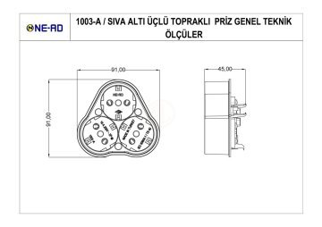 Ne-Ad Aksesuar / Sıva Altı 3 Lü Topraklı Priz - 1003-A