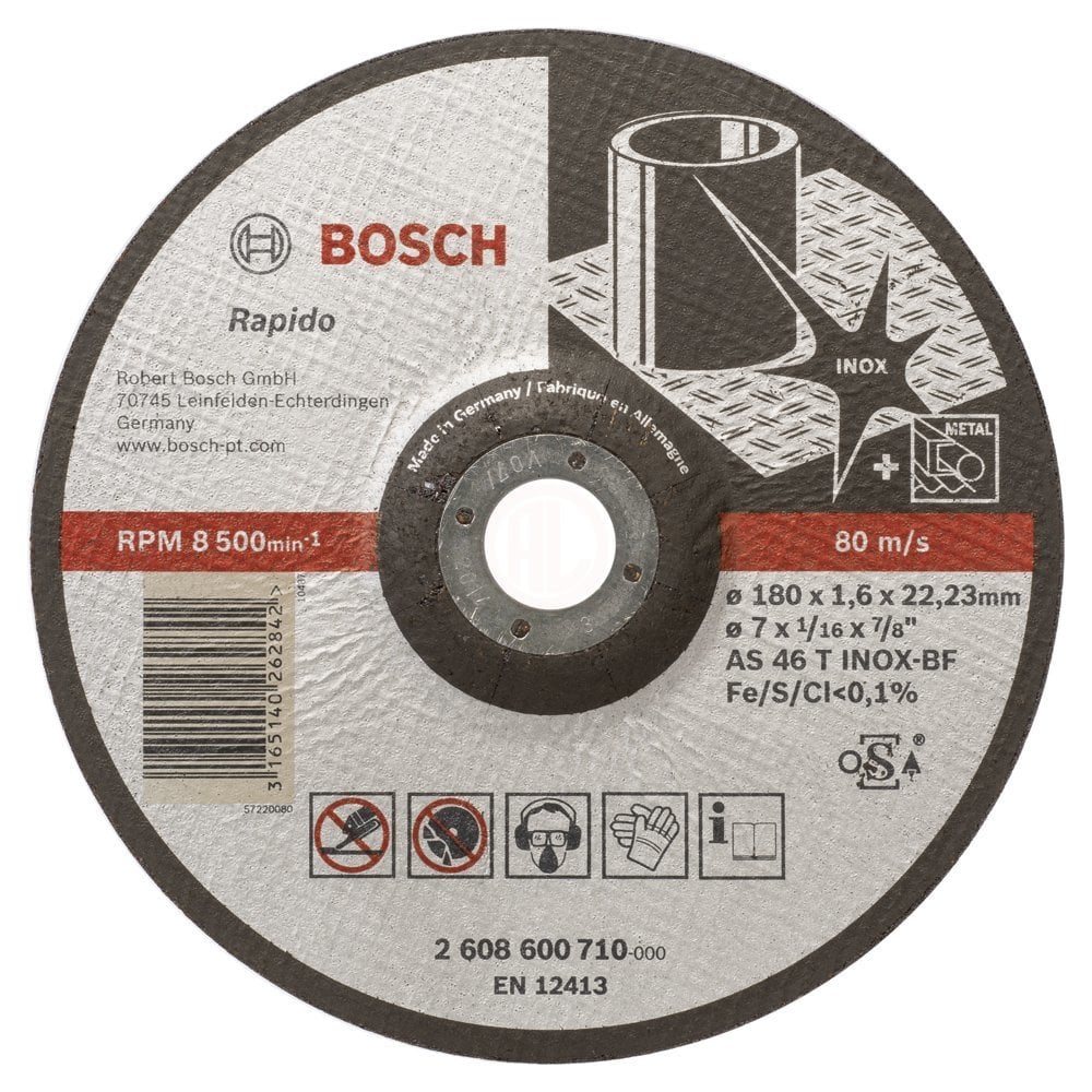 Bosch Paslanmaz Çelik Kesme Diski Expert For Inox Rapido Bombeli 180x22,23x1,6 mm (AS 46 T INOX BF) - 2608600710