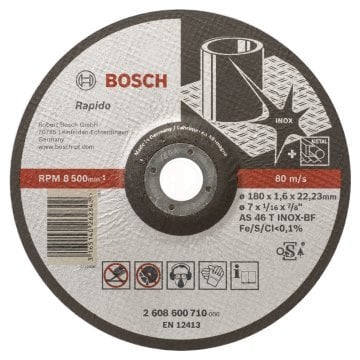 Bosch Paslanmaz Çelik Kesme Diski Expert For Inox Rapido Bombeli 180x22,23x1,6 mm (AS 46 T INOX BF) - 2608600710