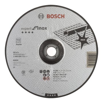 Bosch Paslanmaz Çelik Kesme Diski Expert For Inox Rapido Bombeli 230x22,23x1,9 mm (AS 46 T INOX BF) - 2608600711