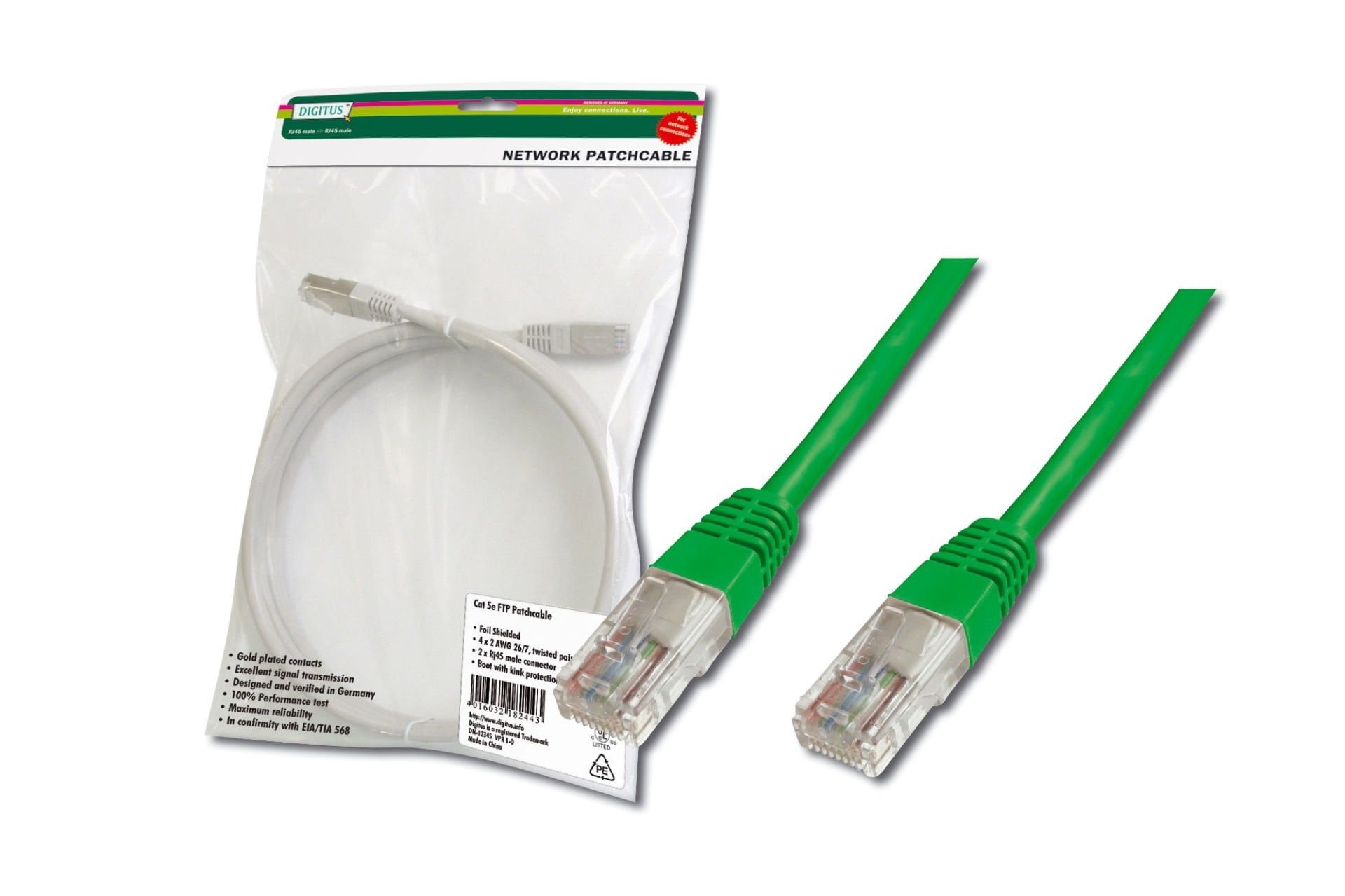 Assmann Digitus Patch Kablo, Utp, Cat. 5E, 2 Mt, Awg 26/7, Yeşil Renk, 3P Sertifikalı