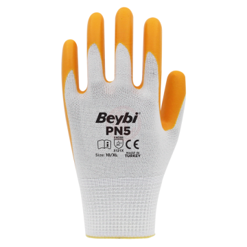 Beybi PN5 Polyester Örme Nitril Eldiven Sarı No 10