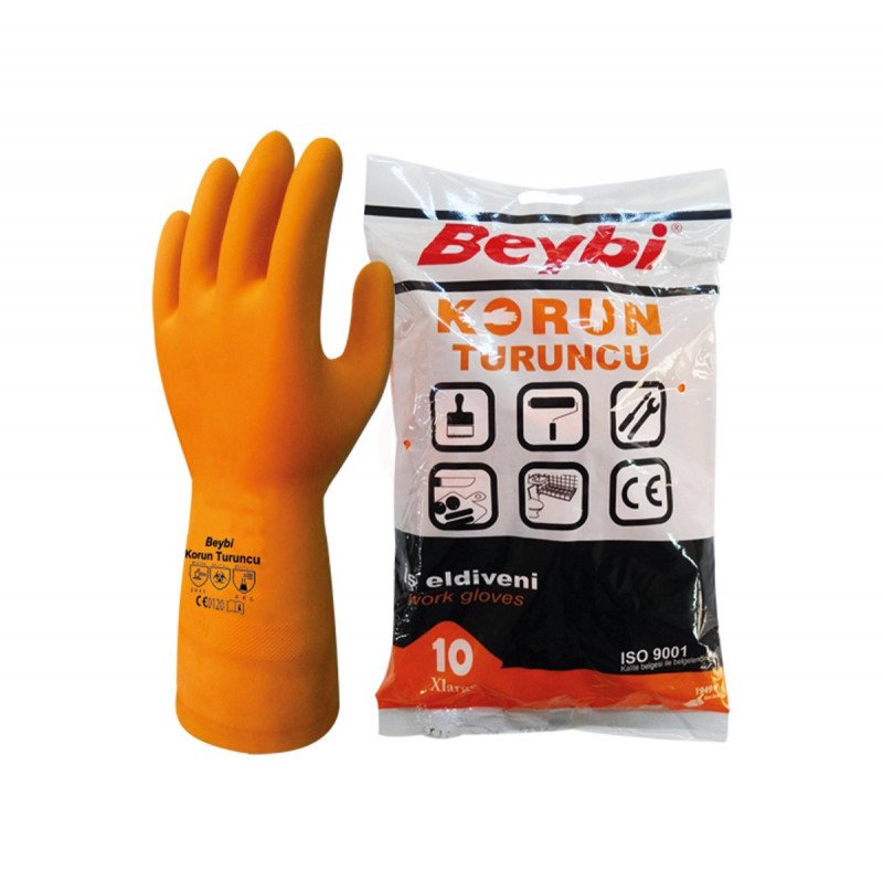 Beybi Korun Turuncu Yüksek Performanslı Endüstriyel Lateks Eldiven Turuncu No 9