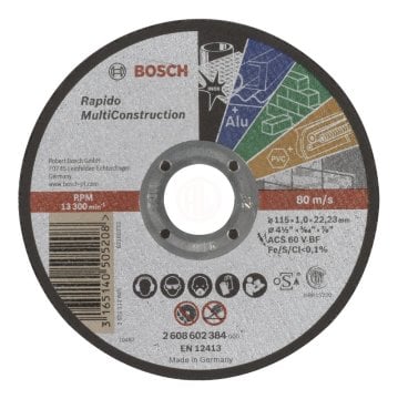 Bosch Çok Amaçlı Kesme Diski Rapido Multi Construction Düz 115x22,23x1,0 mm (ACS 60 V BF) - 2608602384
