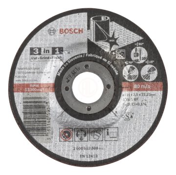 Bosch Paslanmaz Çelik Kesme ve Taşlama Diski 3 İn 1 Bombeli 115x22,23x2,5 mm - 2608602388