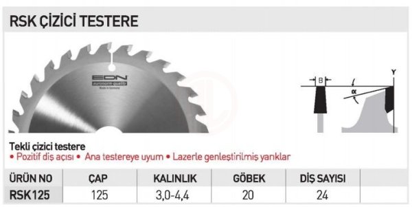 Edn RSK 125 ÇİZİCİ TESTERE 125 MM 24 DİŞ - EDNRSK12531442224