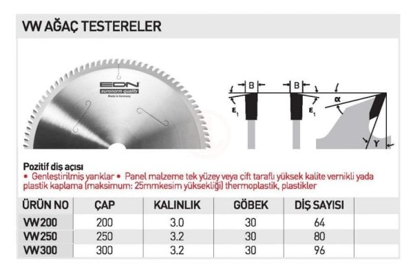 Edn VW 300 AĞAÇ TESTERE 300 MM 96 DİŞ - EDNVW30096