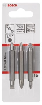 Bosch Vidalama Ucu Çift Taraflı Extra Hard Set PH12/PZ12/S-Sx60 mm (3 Parça) - 2607001745