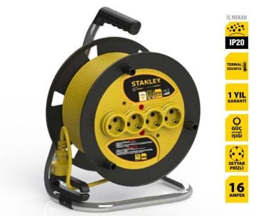 Stanley IP20 ST-E Serisi 4 Soketli 40 Metre Makaralı Kablo 3x1.5 mm H05VV-F