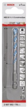 Bosch Çok Amaçlı Matkap Ucu HEX-9 MultiConstruction Altıgen Şaft 7,0x100 mm - 2607002778
