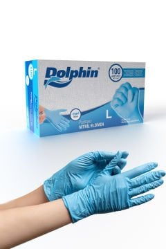 Dolphin Mavi Nitril Eldiven Pudrasız L (1 Paket/100 Adet)