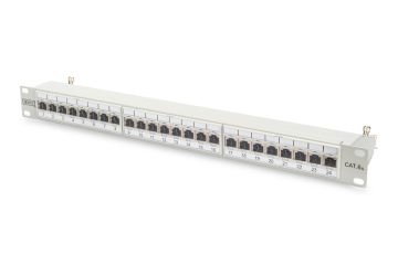 Assmann Digitus 19 Inch 24 Port Cat-6A Ea Sınıfı Ftp Patch Panel, Zırhlı, 1U, Tozdan Korumak İçin Kapaklı, 8P8C, Gri Ral 7035 Renk