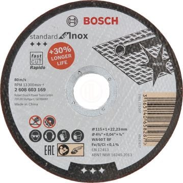 Bosch Kesme Diski Standard For Inox Düz Rapido 115x22,23x1,0 mm (WA 60 T BF) (1 Adet) - 2608603169