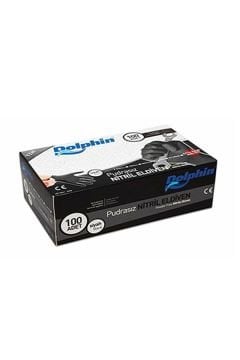 Dolphin Siyah Nitril Eldiven Pudrasız Ekstra Kalın M (1 Paket/100 Adet)