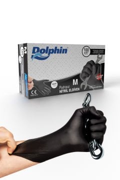 Dolphin Siyah Nitril Eldiven Pudrasız Ekstra Kalın M (1 Paket/100 Adet)
