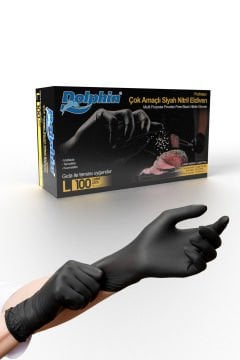 Dolphin Çok Amaçlı Siyah Nitril Eldiven L (1 Paket/100 Adet)