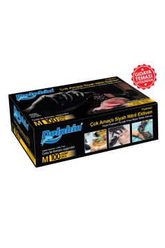 Dolphin Çok Amaçlı Siyah Nitril Eldiven M (1 Paket/100 Adet)