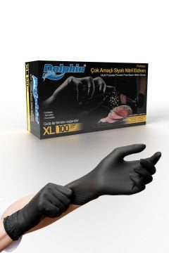 Dolphin Çok Amaçlı Siyah Nitril Eldiven Xl (1 Paket/100 Adet)