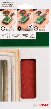 Bosch Titreşimli Zımpara Kağıdı 8 Delik 93x185 mm 80 Kum (10 Adet) - 2609256A82