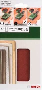 Bosch Titreşimli Zımpara Kağıdı 8 Delik 93x185 mm 120 Kum (10 Adet) - 2609256A83