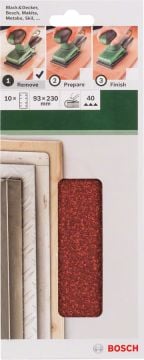 Bosch Titreşimli Zımpara Kağıdı 8 Delik 93x230 mm 40 Kum (10 Adet) - 2609256A94