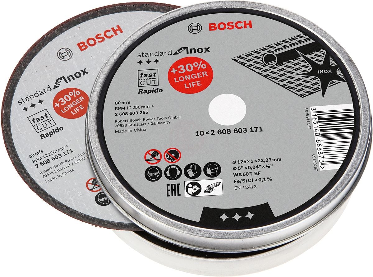Bosch Kesme Diski Standard For Inox Düz Rapido 125x22,23x1,0 mm (WA 60 T BF) (10 Adet) - 2608603255