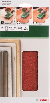 Bosch Titreşimli Zımpara Kağıdı 14 Delik 115x230 mm 40 Kum (10 Adet) - 2609256B19