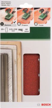 Bosch Titreşimli Zımpara Kağıdı 14 Delik 115x230 mm 60 Kum (10 Adet) - 2609256B20