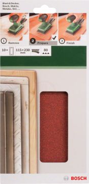 Bosch Titreşimli Zımpara Kağıdı 14 Delik 115x230 mm 80 Kum (10 Adet) - 2609256B21