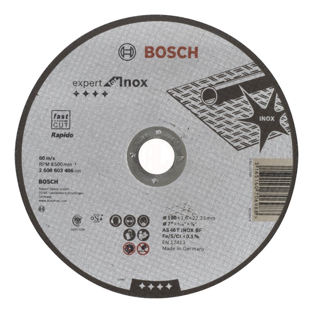 Bosch Paslanmaz Çelik Kesme Diski Expert For Inox Rapido Düz 180x22,23x1,6 mm (AS 46 T INOX BF) - 2608603406