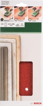 Bosch Titreşimli Zımpara Kağıdı 14 Delik 115x280 mm 60 Kum (10 Adet) - 2609256B27