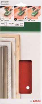 Bosch Titreşimli Zımpara Kağıdı 14 Delik 115x280 mm 120 Kum (10 Adet) - 2609256B29