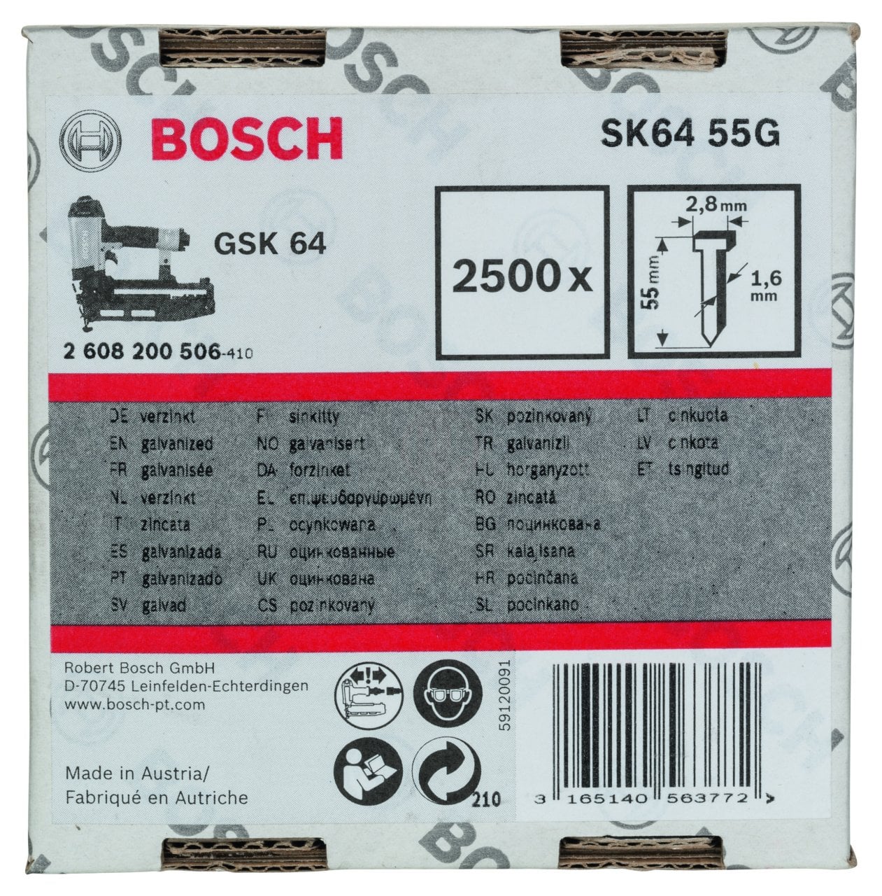 Bosch Havşa Başlı Matris Çivisi 55 Mm 2500 Lü Galvanizli Gsk 64 İçin - 2608200506