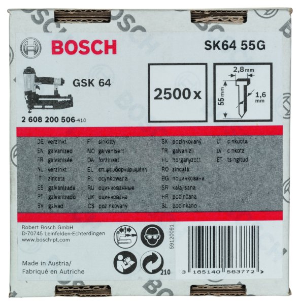 Bosch Havşa Başlı Matris Çivisi 55 Mm 2500 Lü Galvanizli Gsk 64 İçin - 2608200506