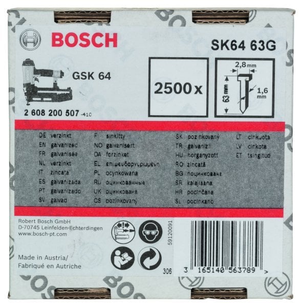 Bosch Havşa Başlı Matris Çivisi 63 Mm 2500 Lü Galvanizli Gsk 64 İçin - 2608200507
