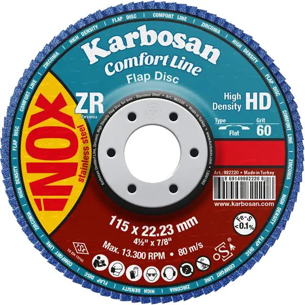 Karbosan Comfort Line ZR Yüksek Yoğunluk Flap Disk ZXR11 Düz 115 mm 80 Kum - KAR982225