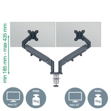 Leitz Ergo Yerden Tasarruf Sağlayan, Bilgisayar Ve Laptop İçin İkili Monitör Kolu, 65370089, Gri