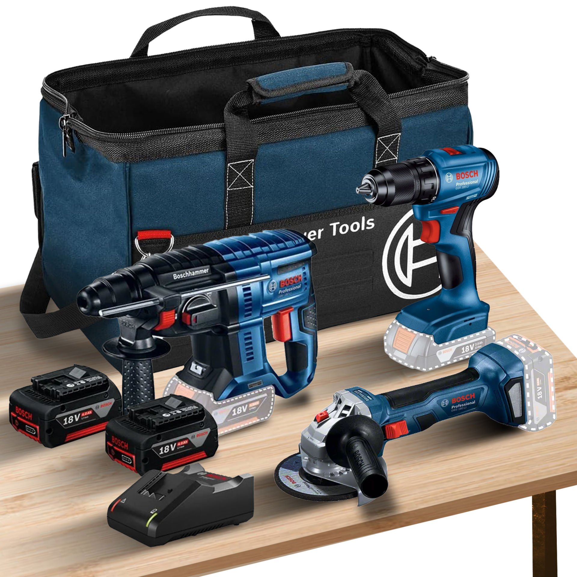 Bosch Gbh 180-Li Kırıcı Delici + Gsr 185-Li Vidalama + GWS 180-Li Avuç Taşlama Set