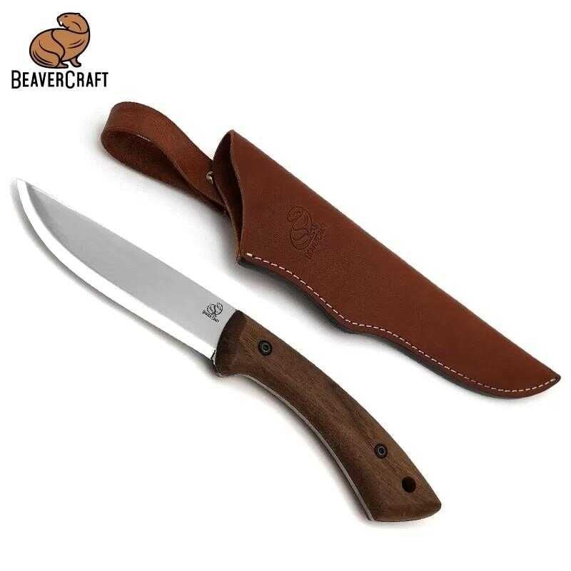 BeaverCraft BSH1 Dune Ceviz Saplı Deri Kılıflı Kamp ve Av Bıçağı