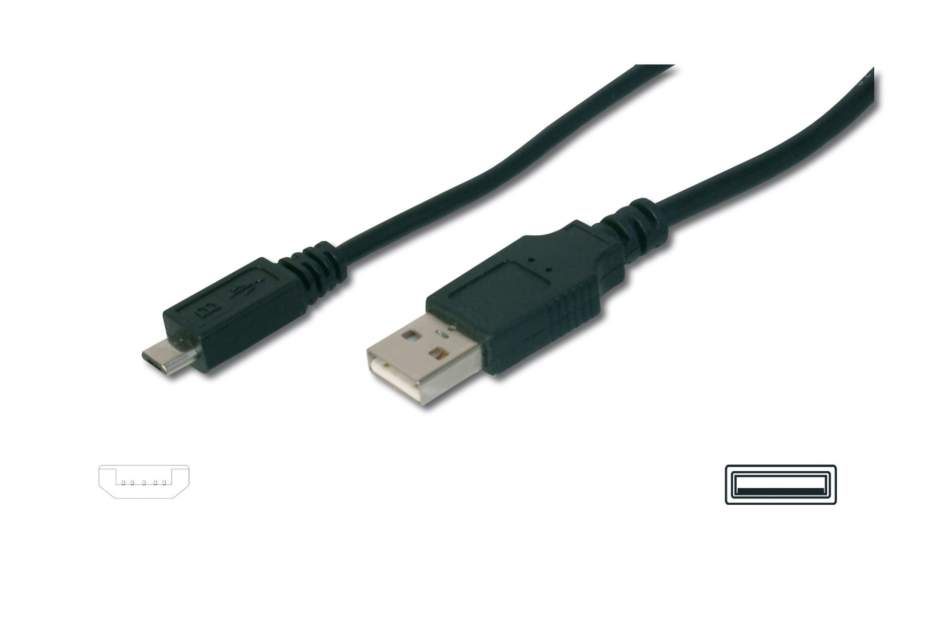Assmann Usb 2.0 Bağlantı Kablosu, Usb A Erkek - Micro Usb B Erkek, 1.80 Mt, Awg 28, Ul, Siyah Renk