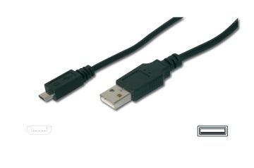 Assmann Usb 2.0 Bağlantı Kablosu, Usb A Erkek - Micro Usb B Erkek, 1.80 Mt, Awg 28, Ul, Siyah Renk