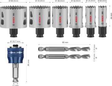 Bosch Aksesuar PRO Multi Material PC-Plus Delik Açma Testeresi Set 9 Parça (20-25-32-38-51-64 mm Çap / 44 mm Yükseklik)